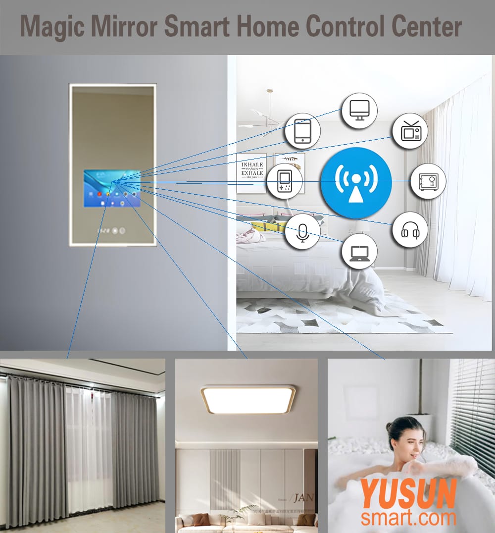 YUSUN SMART smart magic mirror as smart home control center, connects lighting, curtain and household IoT devices