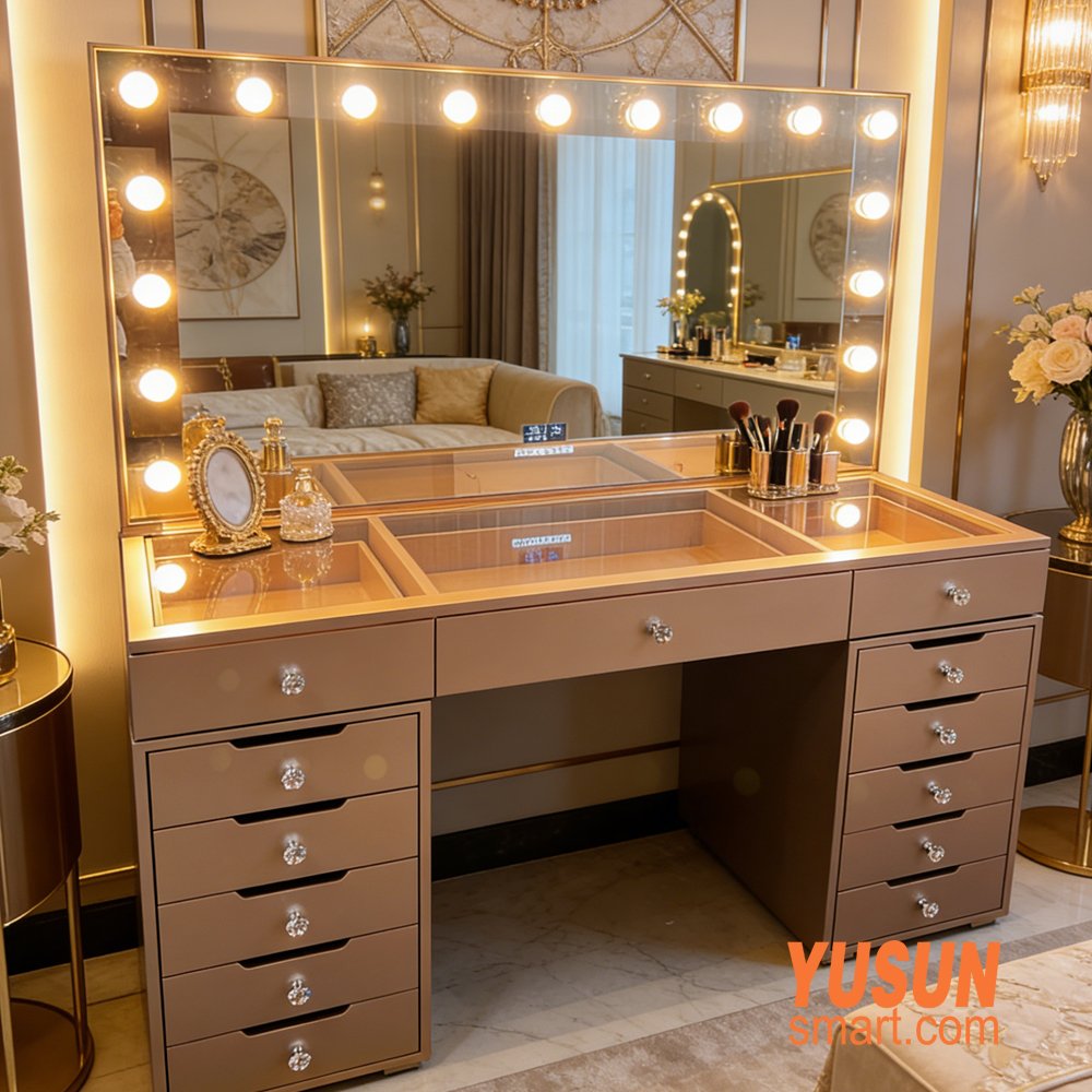 European Luxury LED Smart Vanity Table Rose Gold with Hollywood Mirror