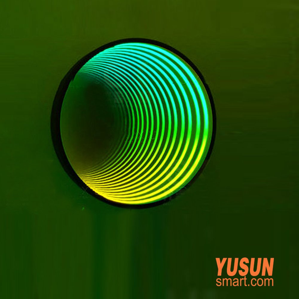 Round RGB Infinity Mirror LED Tunnel Light, 3D Neon Abyss Mirror with Gradient Green-Yellow Lighting for Gaming Room Wall Decor, YUSUN Smart