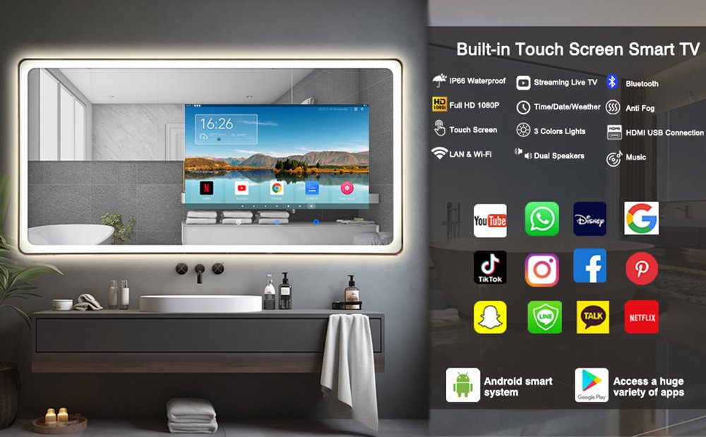 21.5 Inch Android Smart Magic Mirror with Built-in Touch Screen Smart TV & Full HD Display