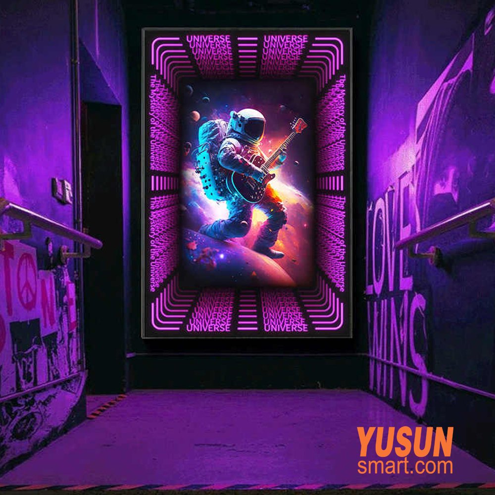 Custom Astronaut Themed RGB Infinity Mirror LED Light Installed in Gaming Room