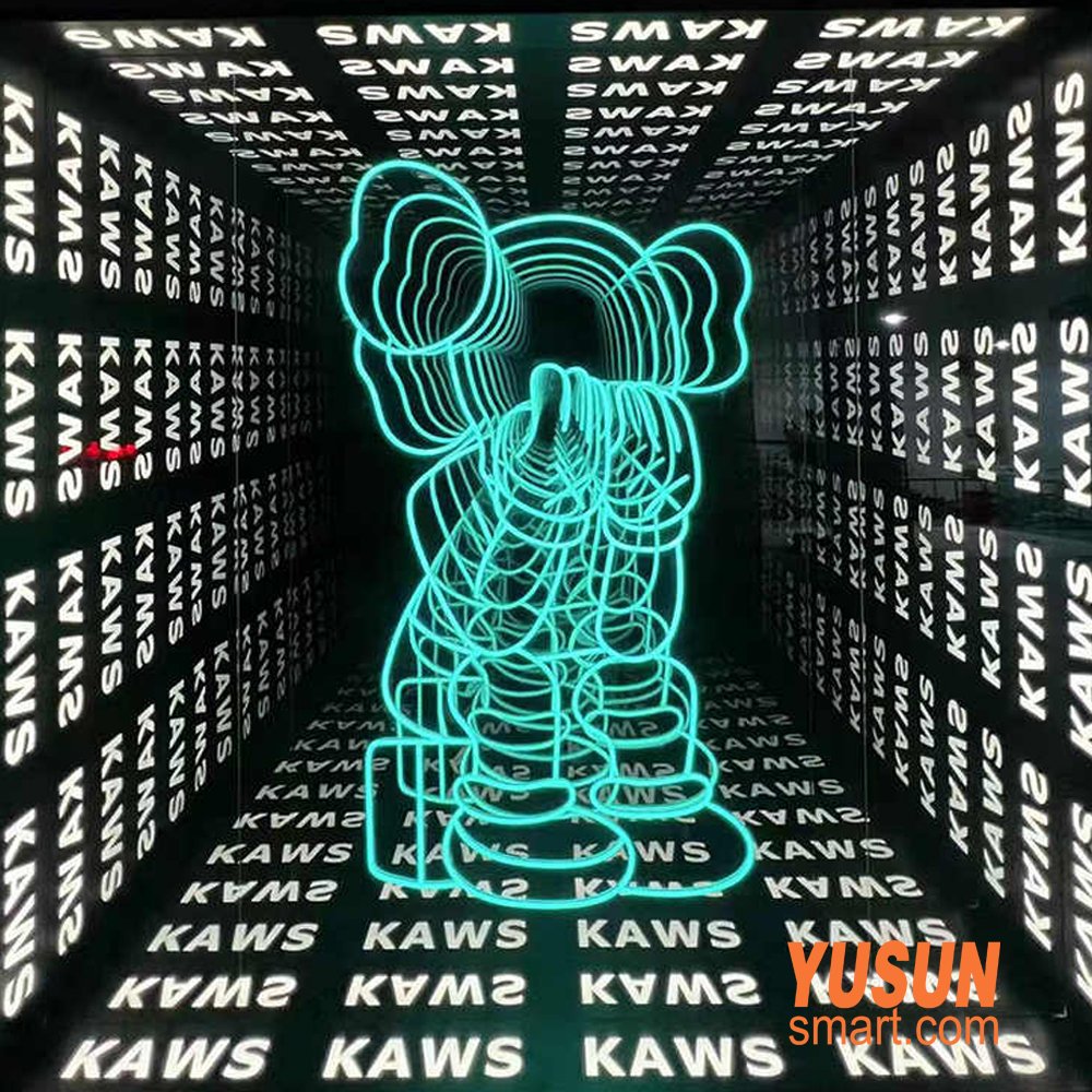 Custom KAWS Themed RGB Infinity Mirror LED Tunnel Light for Trendy Commercial Decor