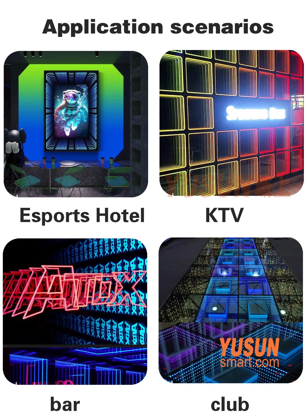 RGB Infinity Mirror LED Light Application Scenarios: Esports Hotel, KTV, Bar & Club Decor