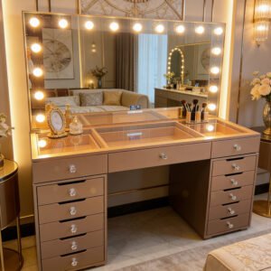 European Luxury LED Smart Vanity Table Rose Gold with Hollywood Mirror