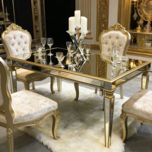 Luxury mirrored glass dining table champagne gold, European style for home dining room