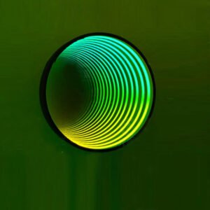 Round RGB Infinity Mirror LED Tunnel Light, 3D Neon Abyss Mirror with Gradient Green-Yellow Lighting for Gaming Room Wall Decor, YUSUN Smart