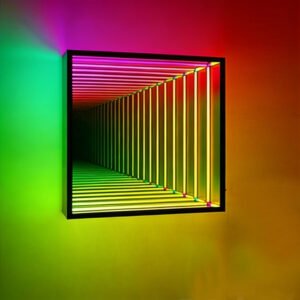 Square RGB Infinity Mirror LED Tunnel Light3D Neon Abyss, 3D Neon Abyss Mirror with Gradient RGB Lighting for Gaming Room Bar Wall Decor, YUSUN Smart