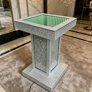 Abyss Mirror Corner Table with RGB LED Infinity Light, Luxury Silver Furniture by YUSUNSMART