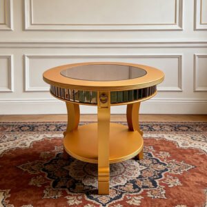 Luxury Light Luxury Gold End Table with Glass Top, YUSUNSMART