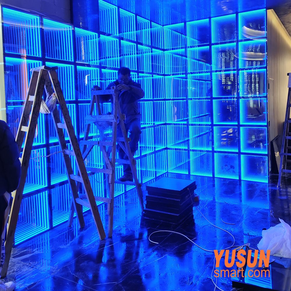 Nightclub wall panel infinity mirror LED light on-site installation