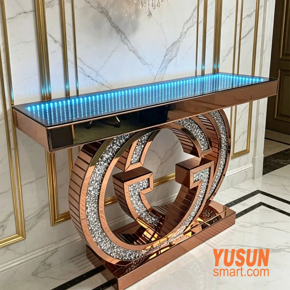 3D Infinity Mirror Console Table, Luxury LED Entryway Table for Home & Hotel, YUSUN SMART