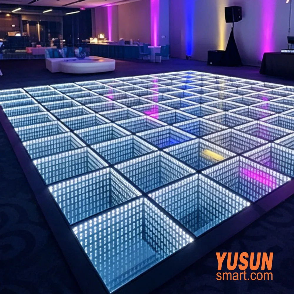 Modular Infinity Mirror Tiles | Custom DMX RGB LED Abyss Floor Tile For Nightclub & Commercial Space