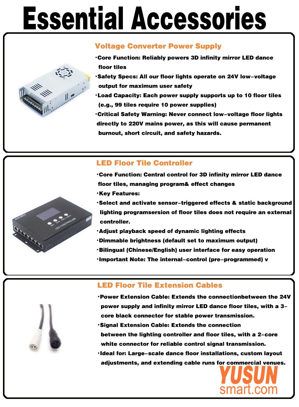 Full accessories for Infinity Mirror Floor Tile installation