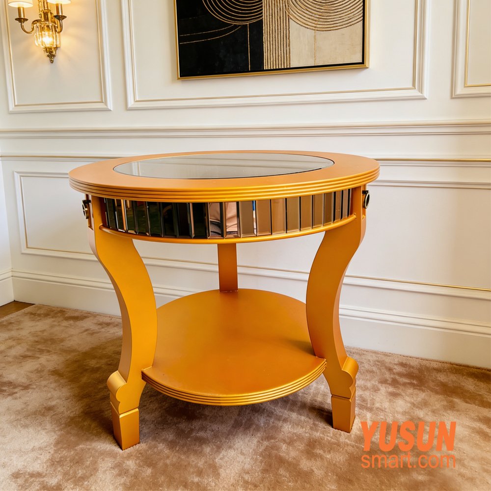 Luxury Light Luxury Gold End Table with Glass Top, YUSUNSMART