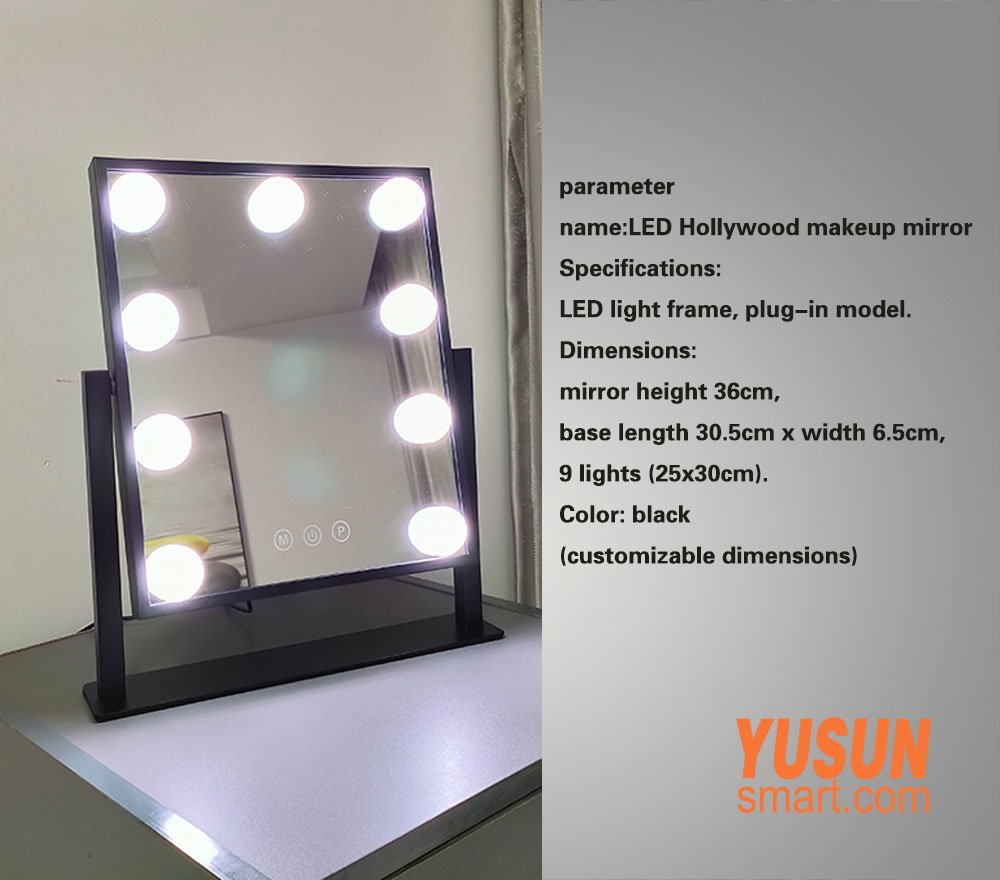 YUSUNSMART LED Hollywood Makeup Mirror with Lights - 9 Dimmable Bulbs, Black Frame