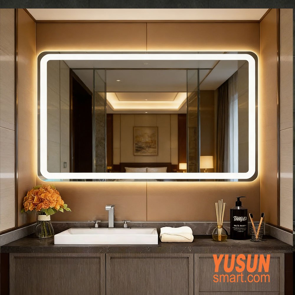 Rectangular LED Bathroom Mirror with Lights, Luxury Design, Wall Mounted for Home & Hotel