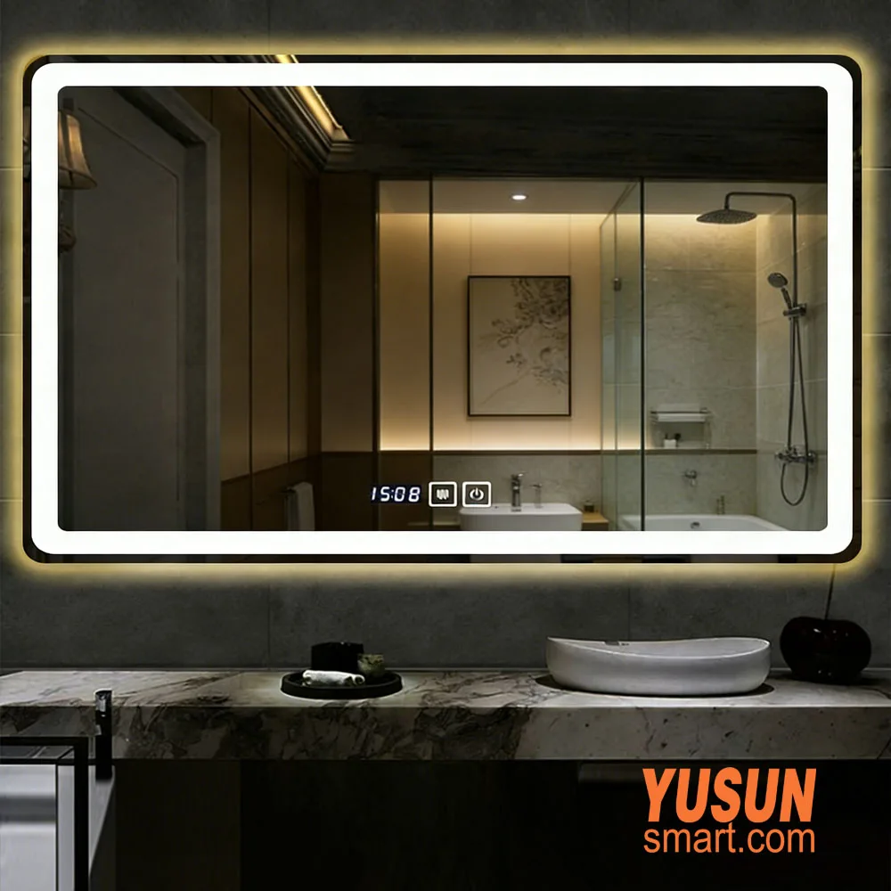 Frameless Smart LED Bathroom Mirror with Defogger, Custom Size for Hotel Bathrooms | YUSUN SMART