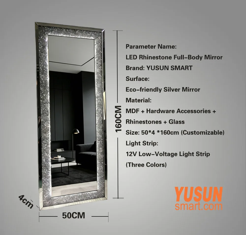 YUSUN SMART LED rhinestone full‑body mirror parameter diagram