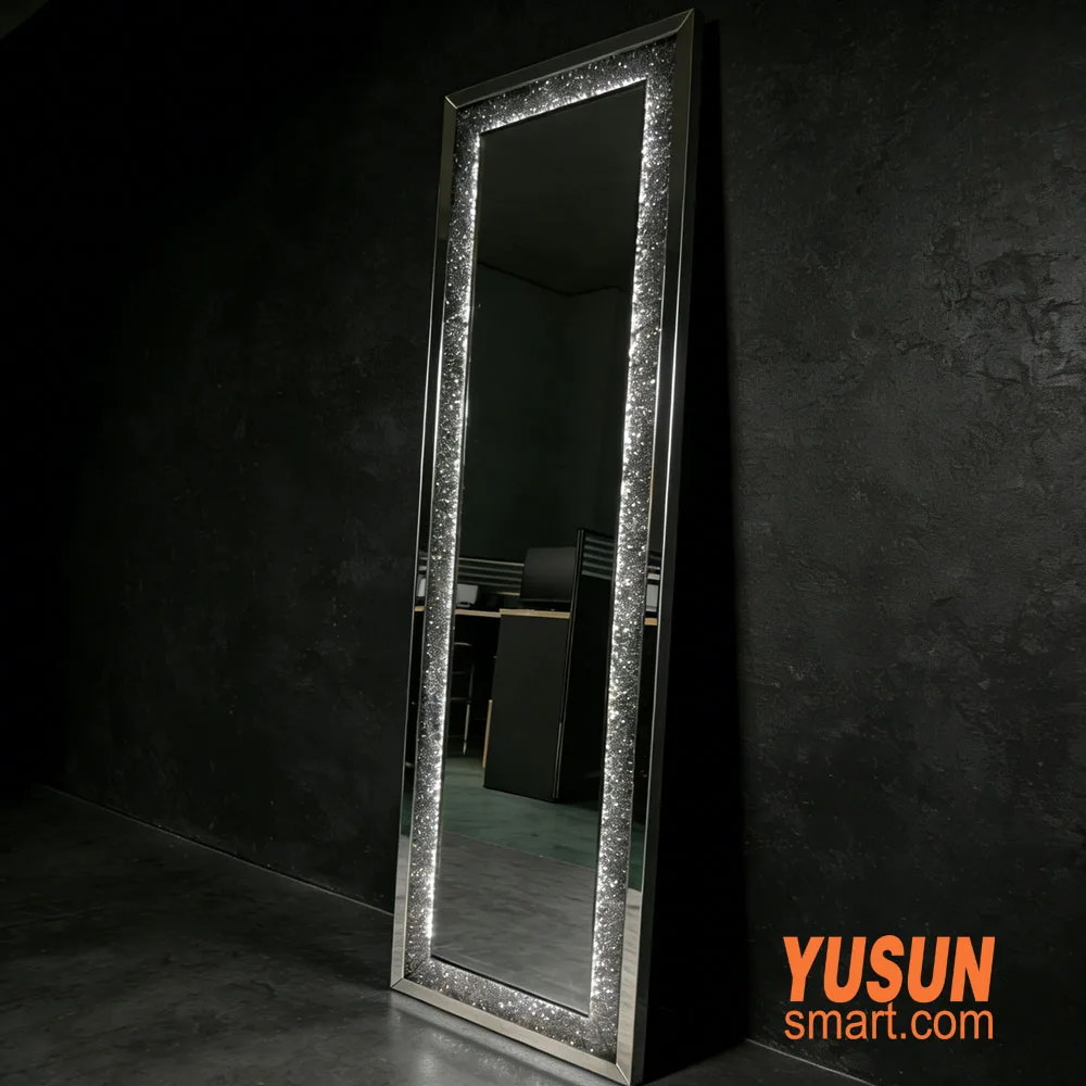 Load-bearing metal stand accessory for vertical placement of crystal full-length LED mirrors