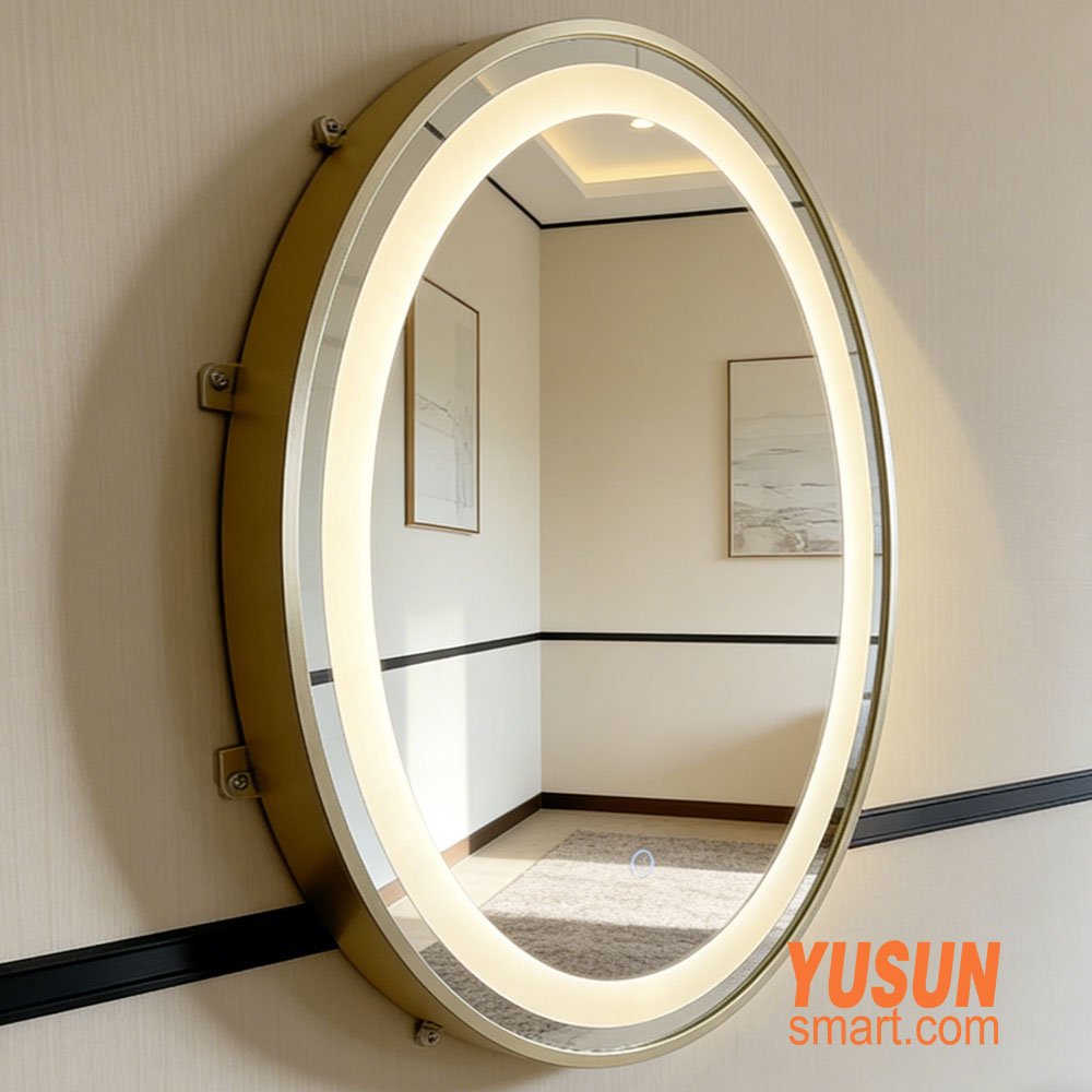 Oval LED Bathroom Mirror with Defogger One-Click Defogging Before After Comparison, YUSUN Smart