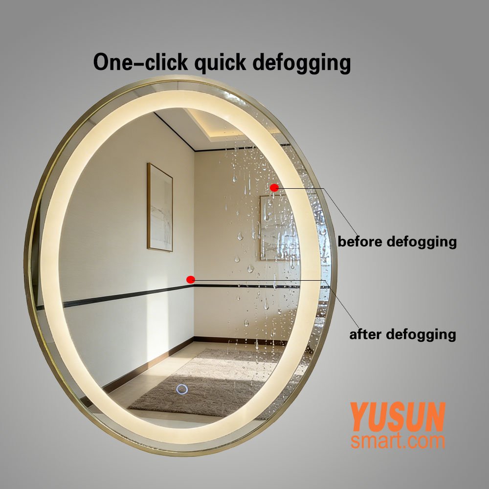 Oval LED Bathroom Mirror with Defogger One-Click Defogging Before After Comparison, YUSUN Smart