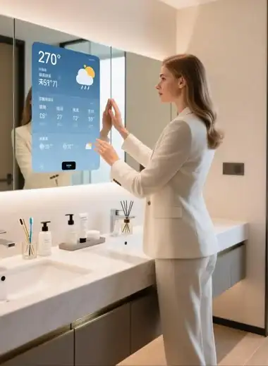 Bathroom & Beauty YUSUN SMART smart bathroom mirror with touch screen displaying weather and smart home controls