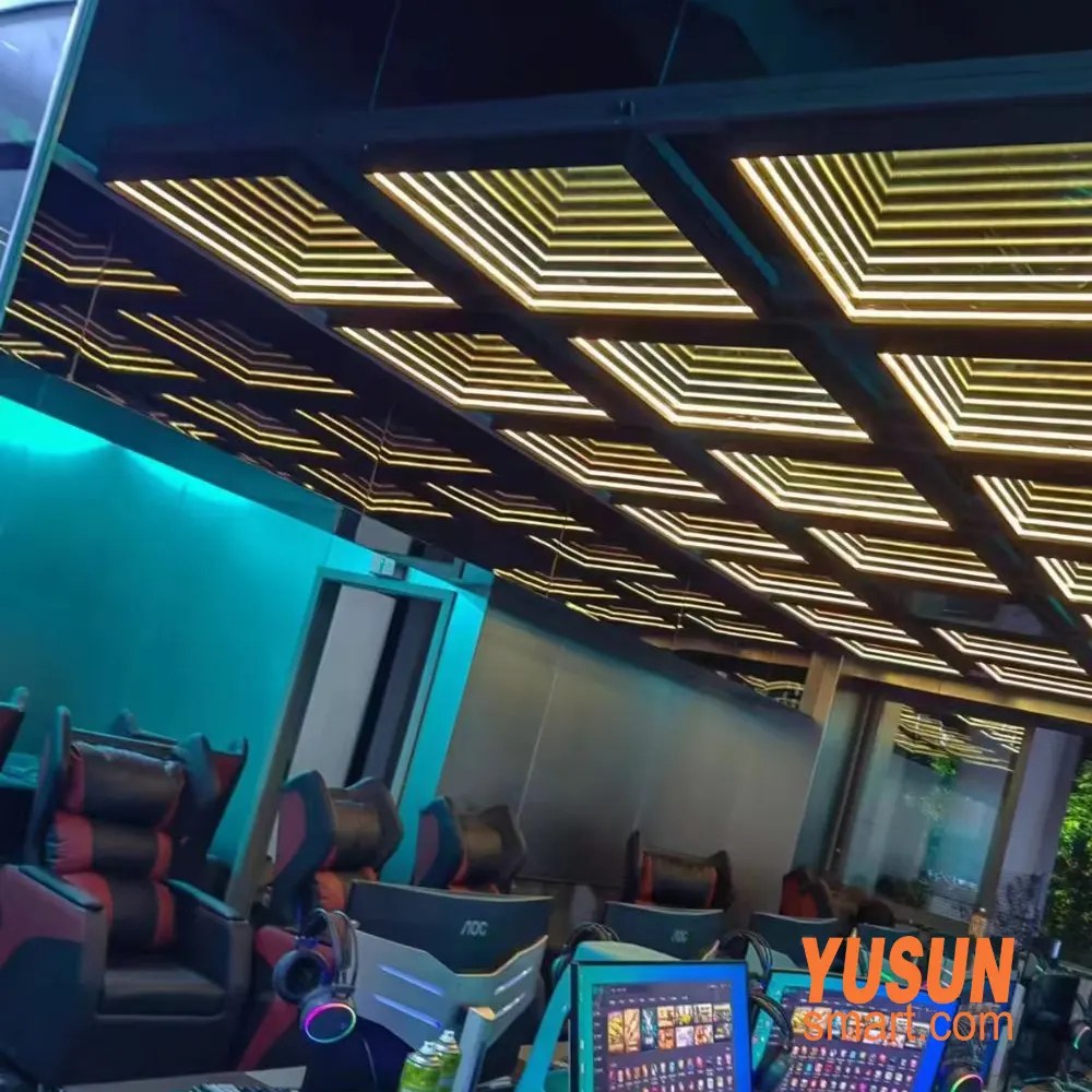 Infinity Mirror Ceiling Panels - Esports Venue Warm White Infinity Mirror Ceiling in Esports Cafe