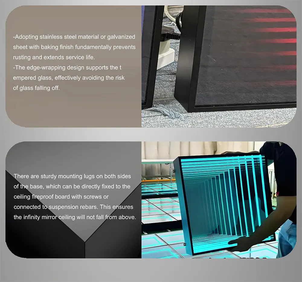Infinity Mirror Ceiling Panels - Structure Details Frame & Mounting Details of Infinity Mirror Panels
