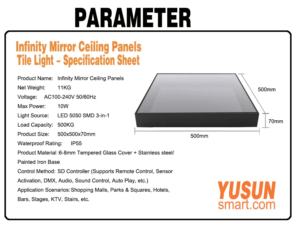 Infinity Mirror Ceiling Panels - Product Specifications Specification Sheet for Infinity Mirror Ceiling Panels