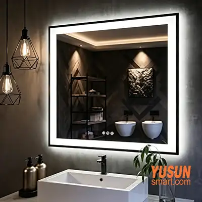 Industrial Dark Tone Framed LED Mirror | Modern Loft Boutique Hotel Bathroom Smart Mirror