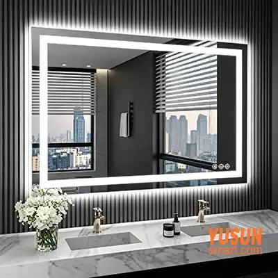Backlit LED Mirror | Dark Modern City Hotel Double Vanity Mirror
