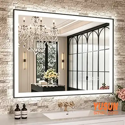 Black Framed Luxury LED Smart Mirror | High-End Hotel Bathroom Custom Vanity Mirror