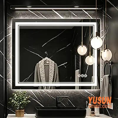 Luxury Dark Marble Bathroom LED Mirror | High-End Resort Suite Decor Smart Vanity Mirror