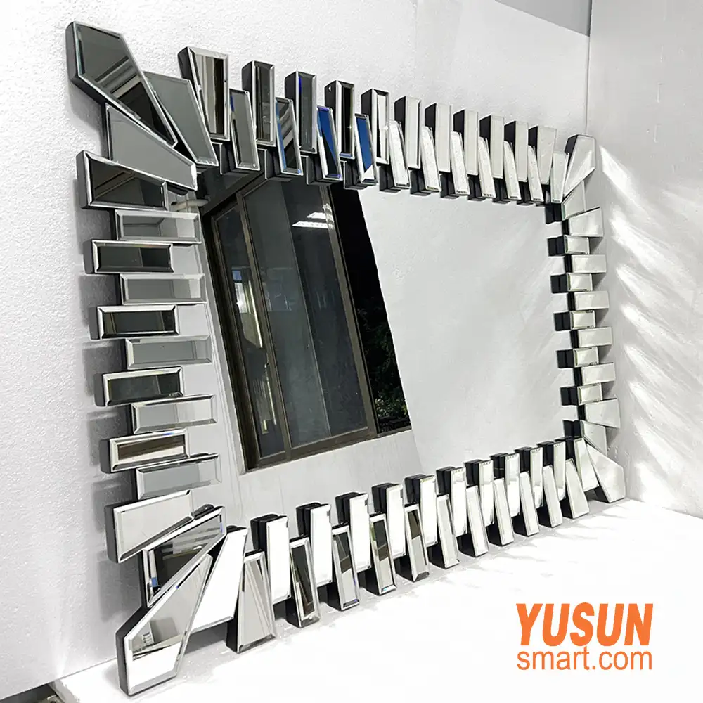 3D staggered mirror‑piece framed rectangular wall mirror, modern luxury decor by YUSUN SMART
