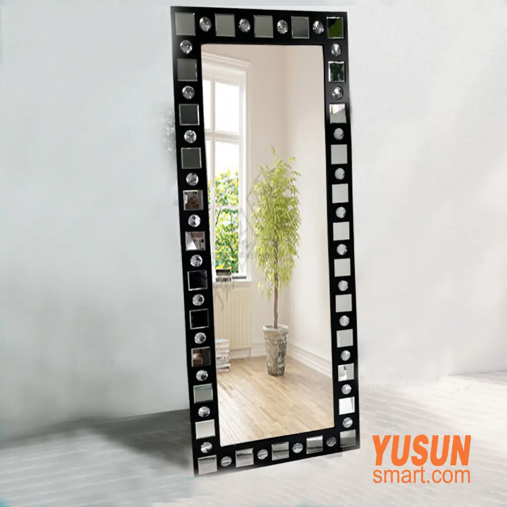 Square‑rhinestone framed full‑length wall‑mount mirror for entryway and apartment projects YUSUN SMART