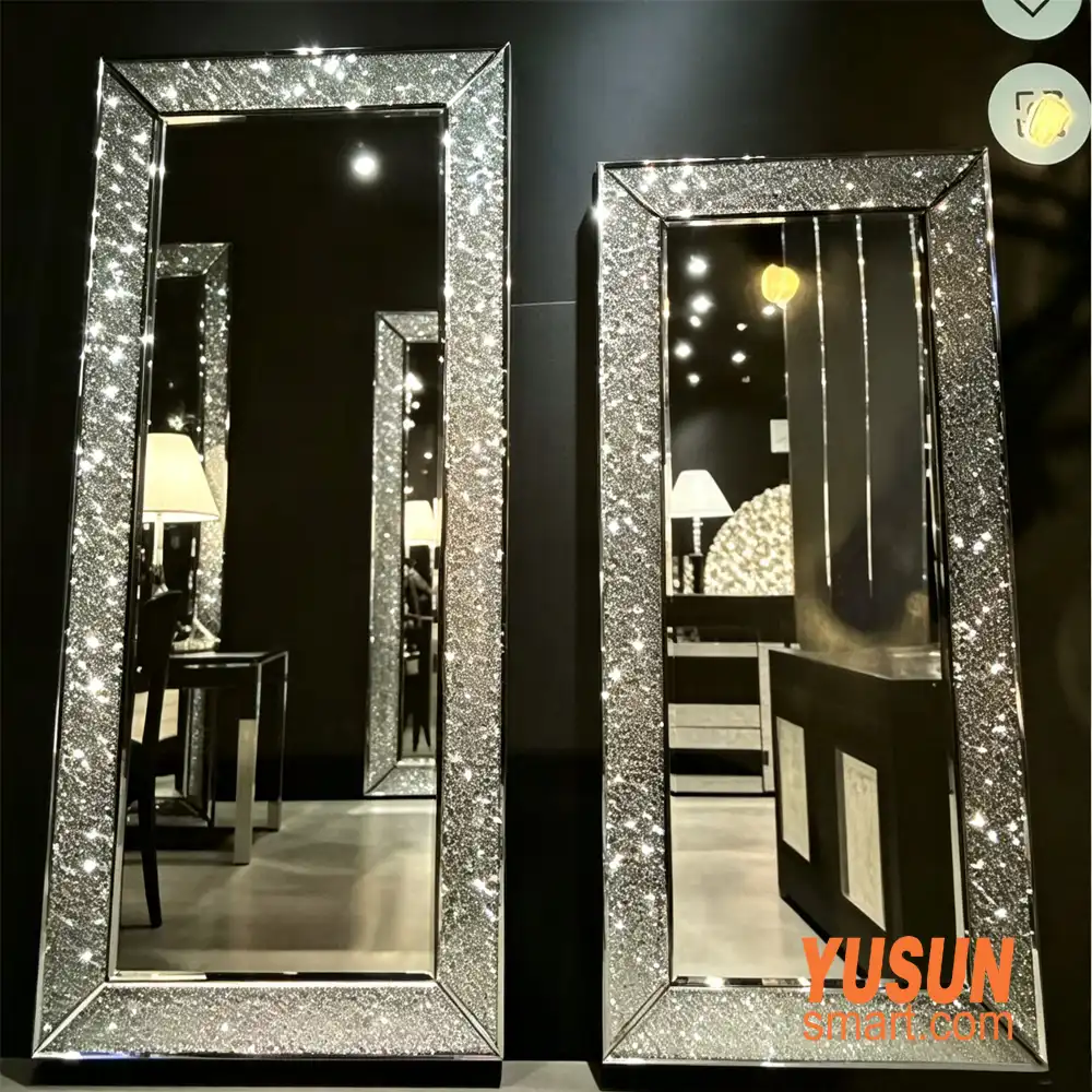 Two pieces crushed‑crystal full‑length mirrors for commercial interior