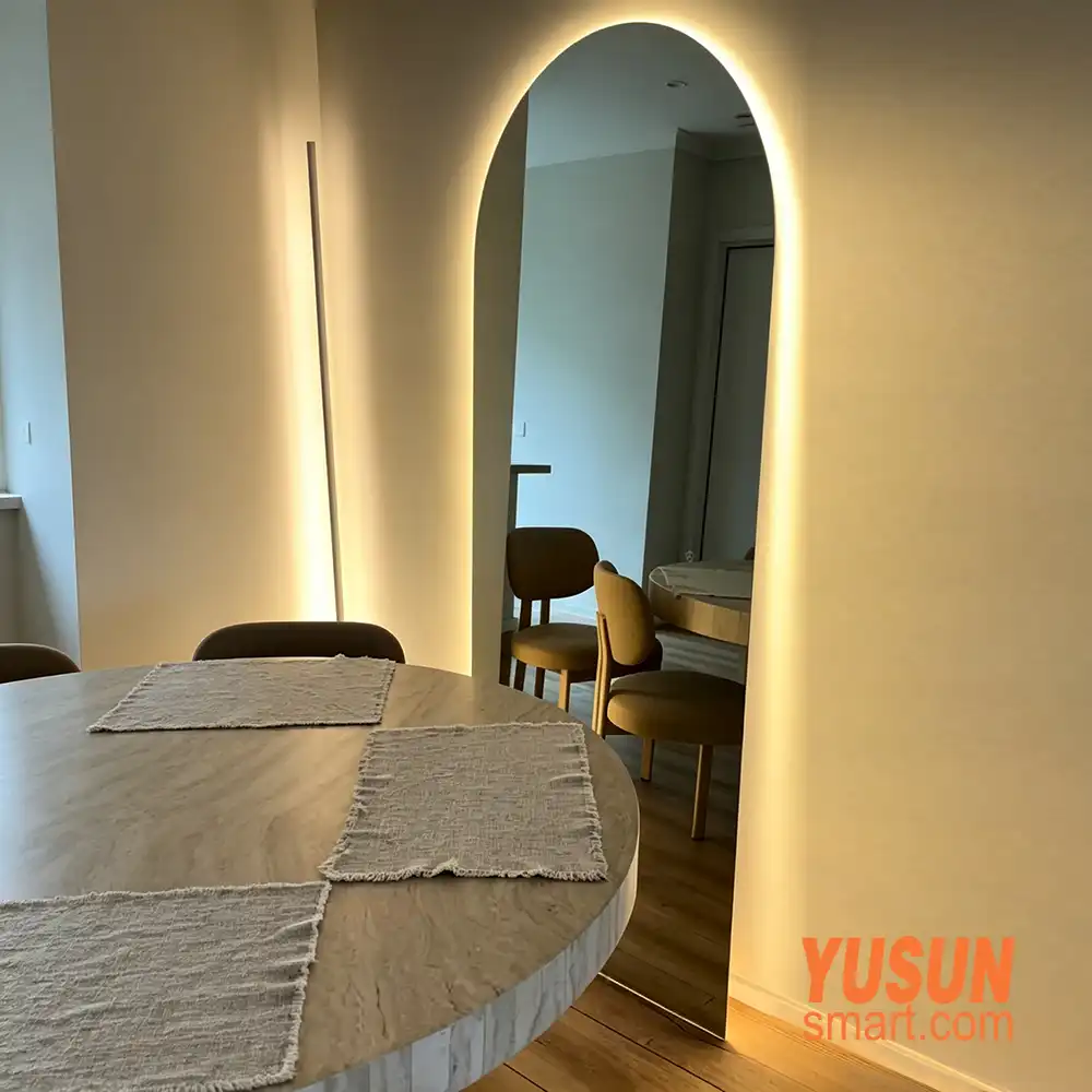 Backlit arched full‑length LED mirror for modern dining‑room