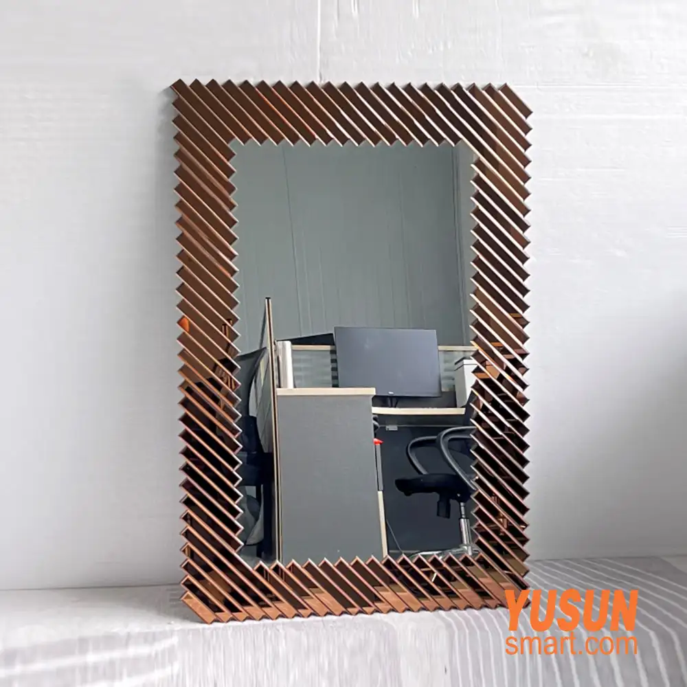 D wooden slat framed square wall‑mount mirror, modern office and showroom decoration YUSUN SMART