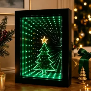 3D Infinite Mirror Thousand Layer Mirror Christmas Tree Interactive Mirror Display wooden frame desktop decor YUSUN SMART