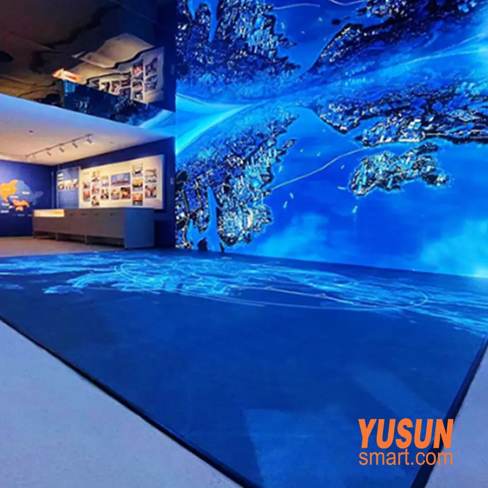 Interactive LED floor tile screen for museum immersive exhibition project Museum exhibition radar interactive LED floor tile screen installation project YUSUN SMART supplier