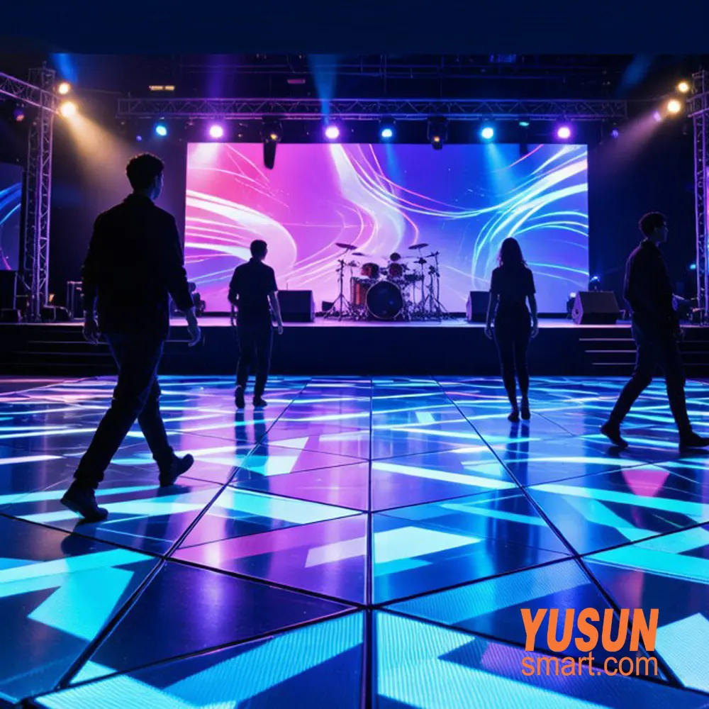 Radar interactive LED floor tile screen for event & stage rental commercial application Event stage rental radar interactive LED floor tile screen YUSUN SMART wholesale manufacturer