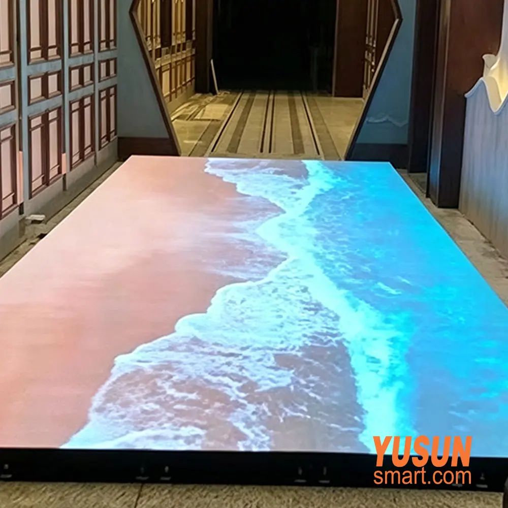 Radar interactive LED floor tile screen beach wave interactive effect Commercial radar interactive LED floor tile screen real‑site demo from YUSUN SMART manufacturer
