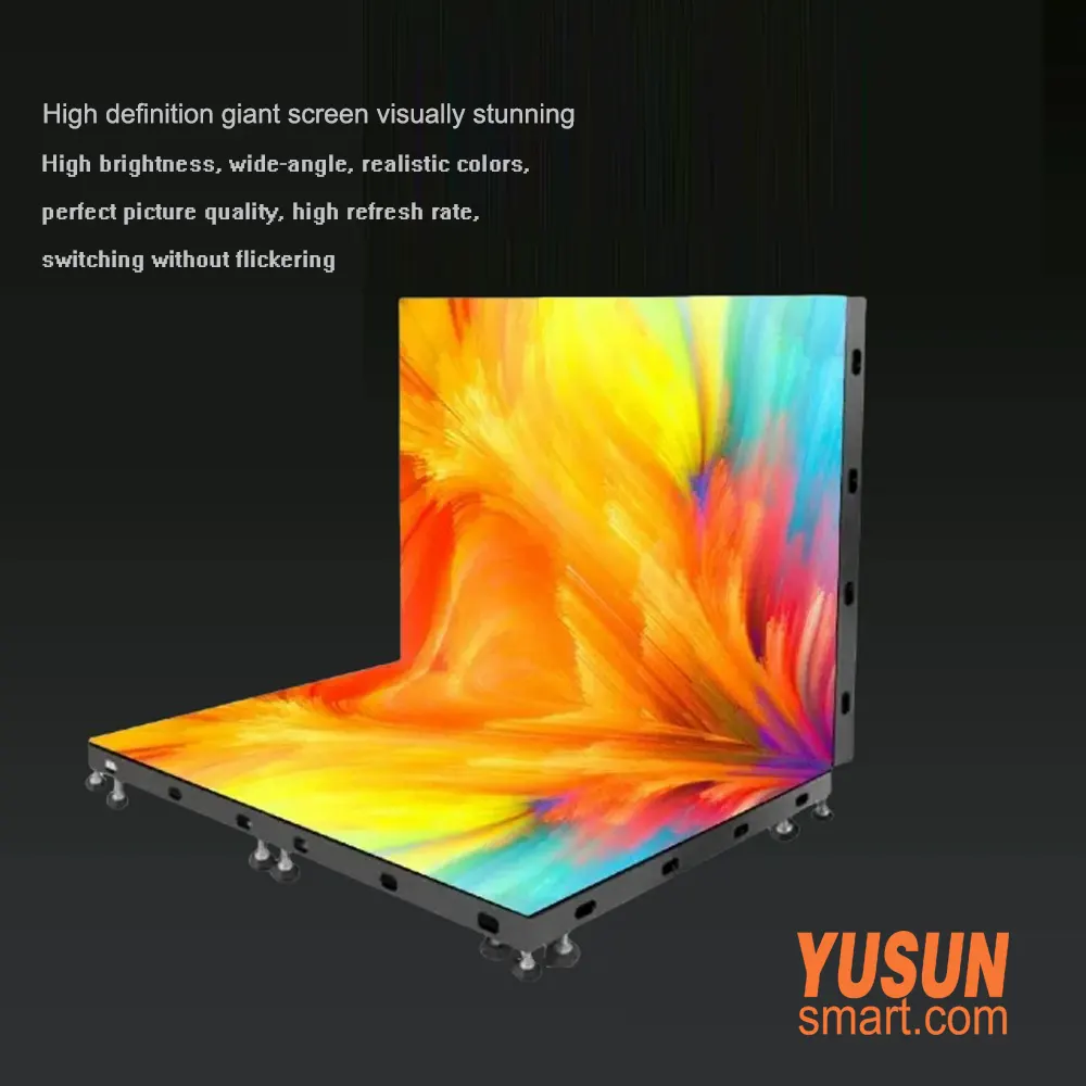 LED floor tile cabinet built‑in adjustable support feet detail view Radar interactive LED floor tile screen cabinet with pre‑installed adjustable support feet YUSUN SMART