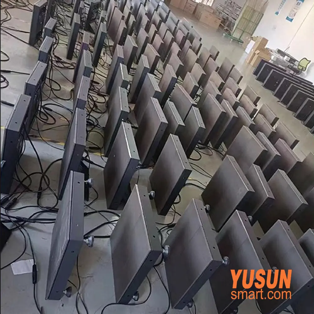 Mass production aging test of interactive LED floor tile cabinets in YUSUN SMART factory Factory aging test for radar interactive LED floor tile screen bulk units YUSUN SMART wholesale manufacturer