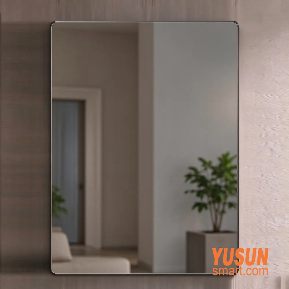 YUSUN SMART smart beauty mirror off state, sleek black frame optical mirror glass for commercial spa