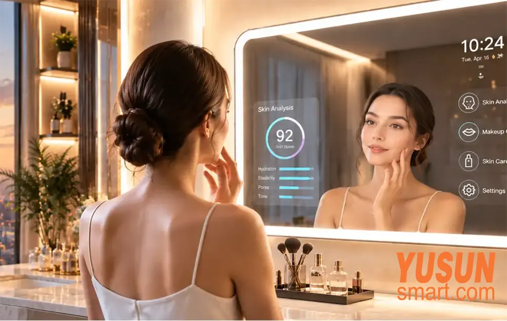 YUSUN SMART AI smart beauty mirror with skin analysis and virtual makeup try-on for vanity